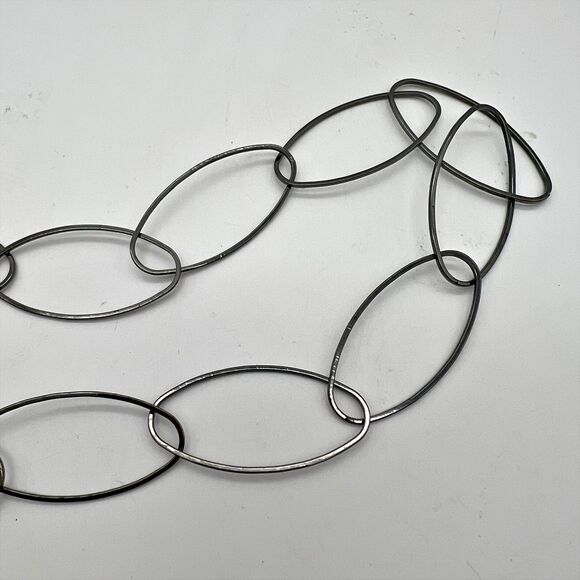 Gunmetal Gray Long Oval Link Chain Fashion Necklace 35” - Picture 5 of 7